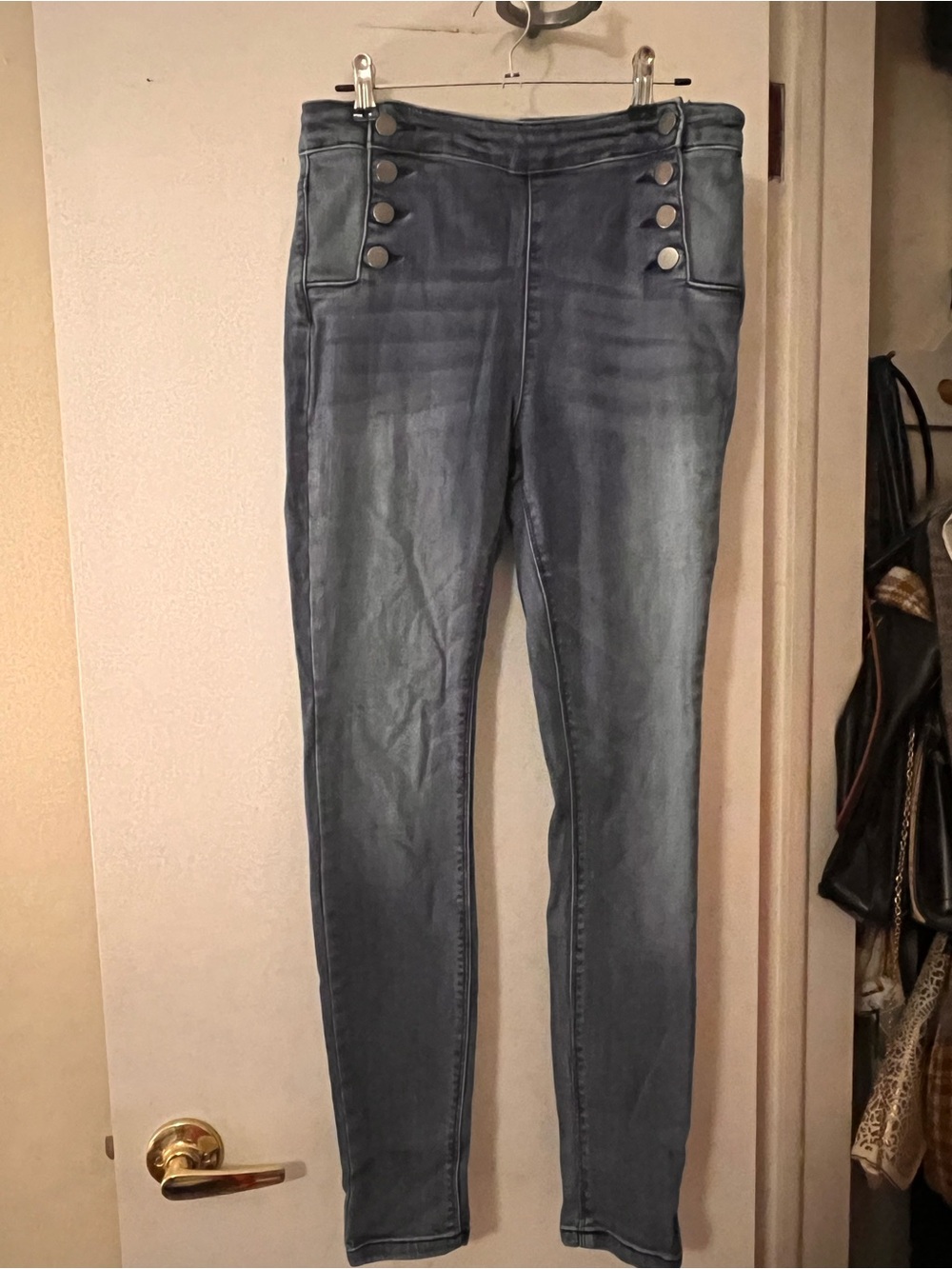 Fashion Nova Slate Blue Skinny Jeans with Button Accents